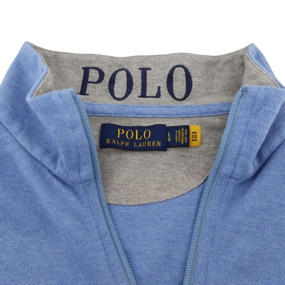 Polo Ralph Lauren Mens Blue Cotton Pique Quarter Zip Pullover Sweater Large LG - Picture 5 of 10